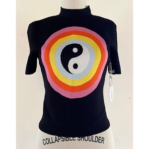 STAUD Ying Yang Intarsia Knit Top | NWT
